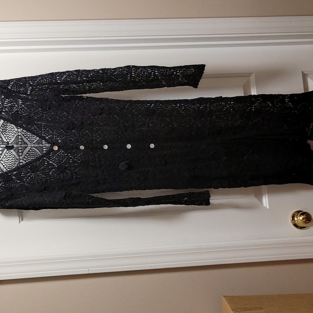 Skye's the Limit Large Black Midi-length Button-front Sweater